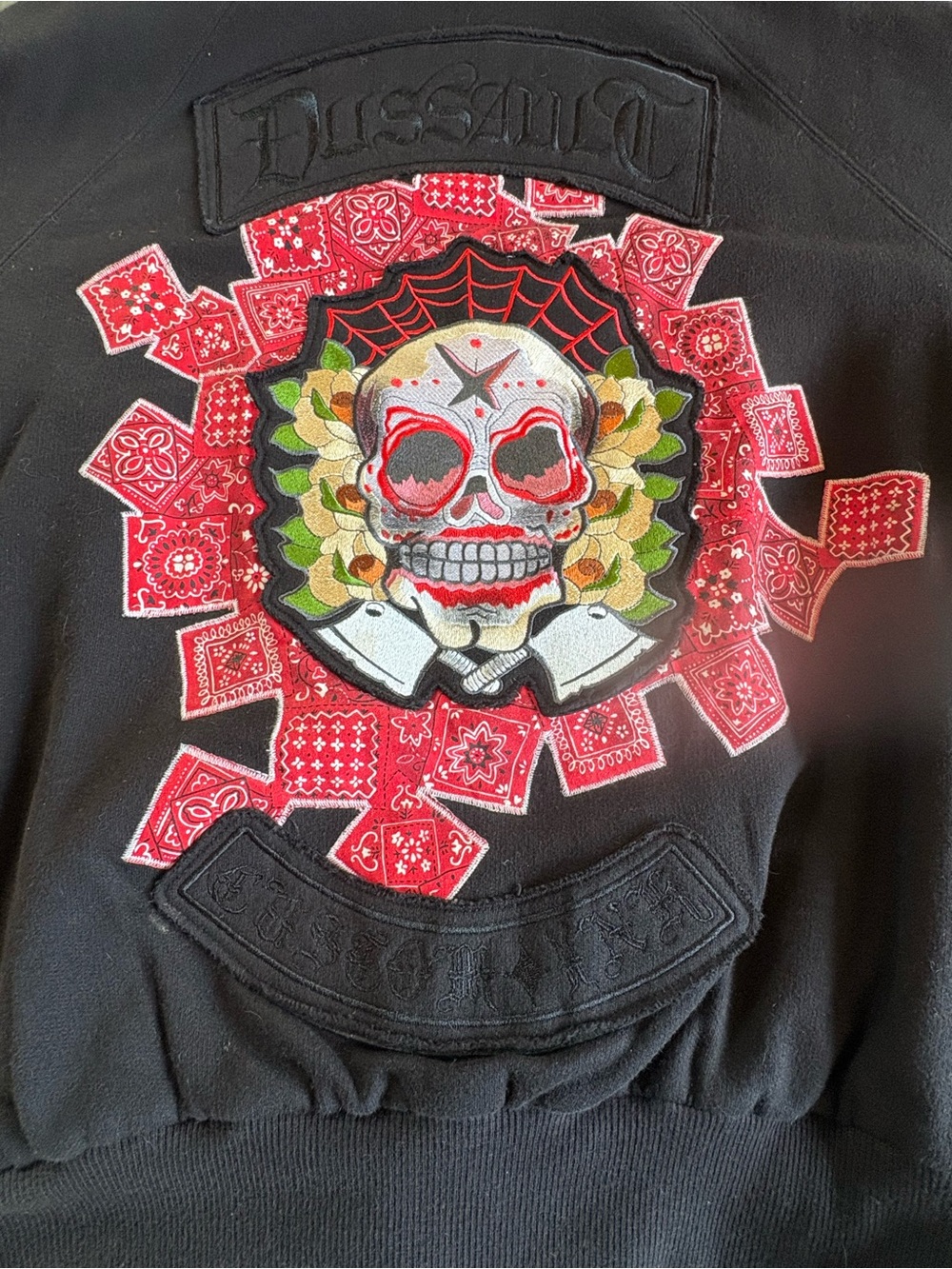 Rare Men’s Black Jason Dussault Y2K Medium Skull Patch Hoodie with Red Bandana